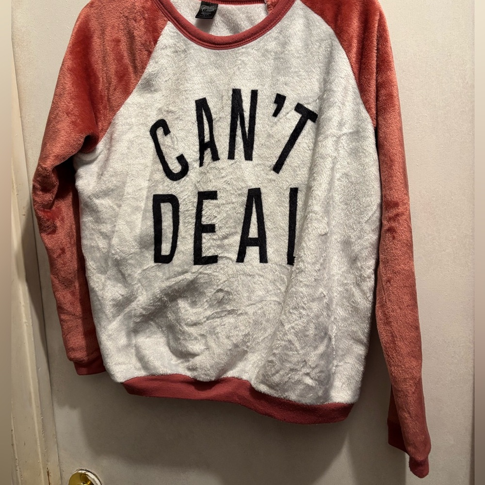 Gently used- Juniors large pink & white long sleeve sweater, by Cold Crush.